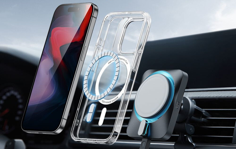 Etui ESR Classic Kickstand HaloLock MagSafe do Apple iPhone 15 Pro Przezroczysty Obsługa MagSafe magnetyczny pierścień ładowarki uchwyty mocowanie