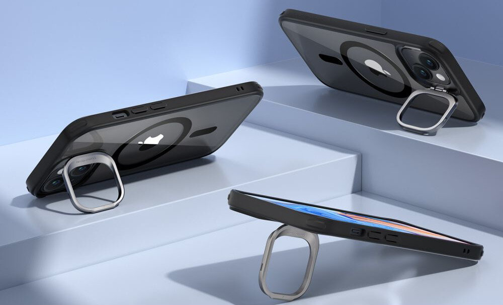 Etui ESR Classic Kickstand HaloLock MagSafe do Apple iPhone 15 Plus Przezroczysto-czarny podstawka funkcje nachylenie regulacja