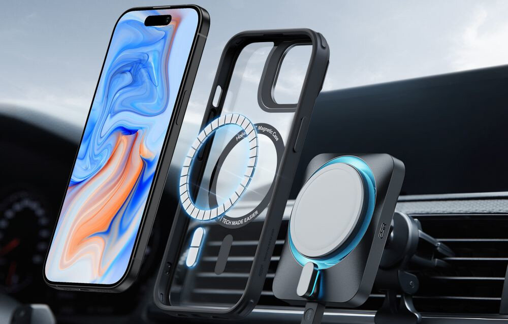 Etui ESR Classic Kickstand HaloLock MagSafe do Apple iPhone 15 Plus Przezroczysto-czarny obsługa technologia MagSafe