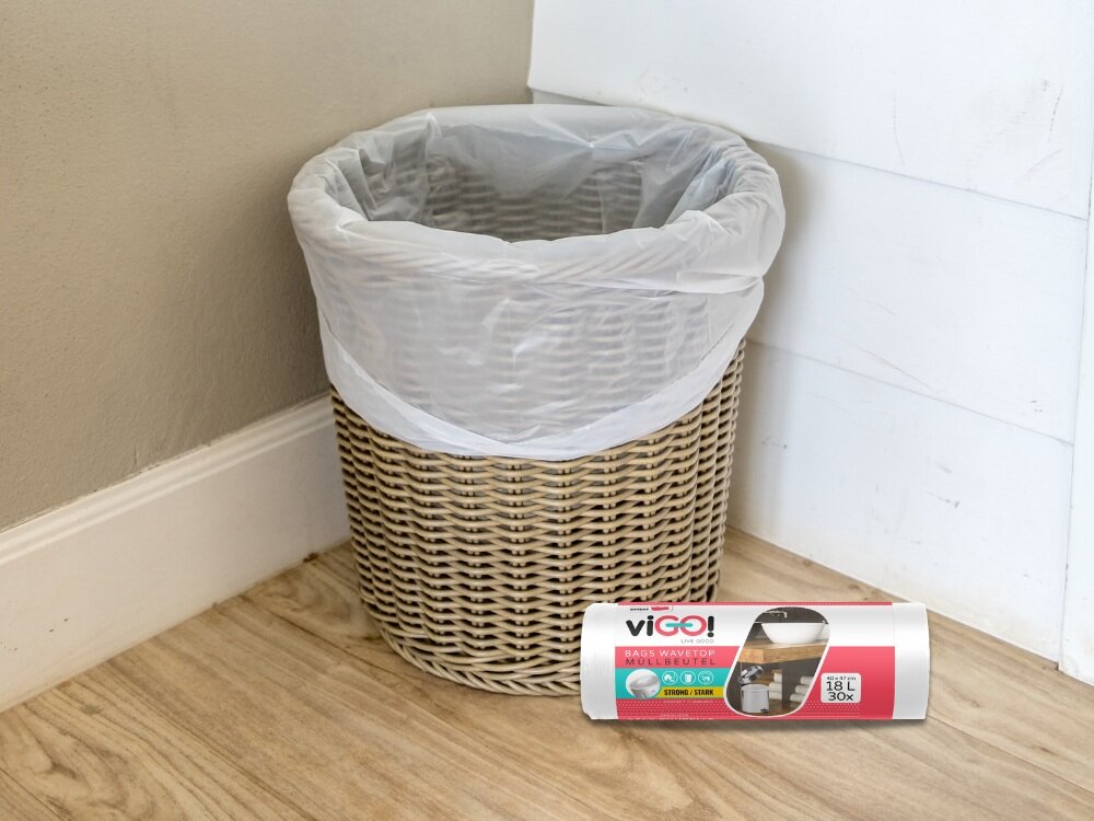 viGO! Standard Worki HD proste białe 18L 30 sztuk do koszy łazienkowych i biurowych, kompaktowy rozmiar, porządek