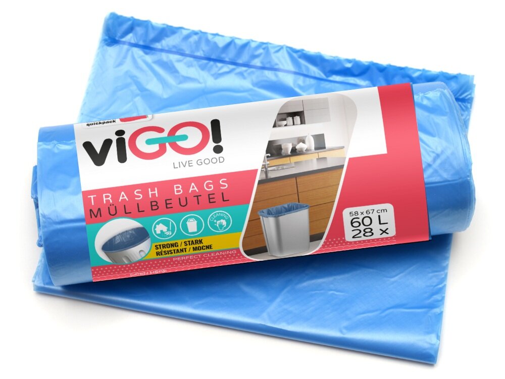 7711687 - viGO! Worki HD niebieskie 60L 28szt lekka, wytrzymała forma, do cięższych odpadów, wygodny zapas