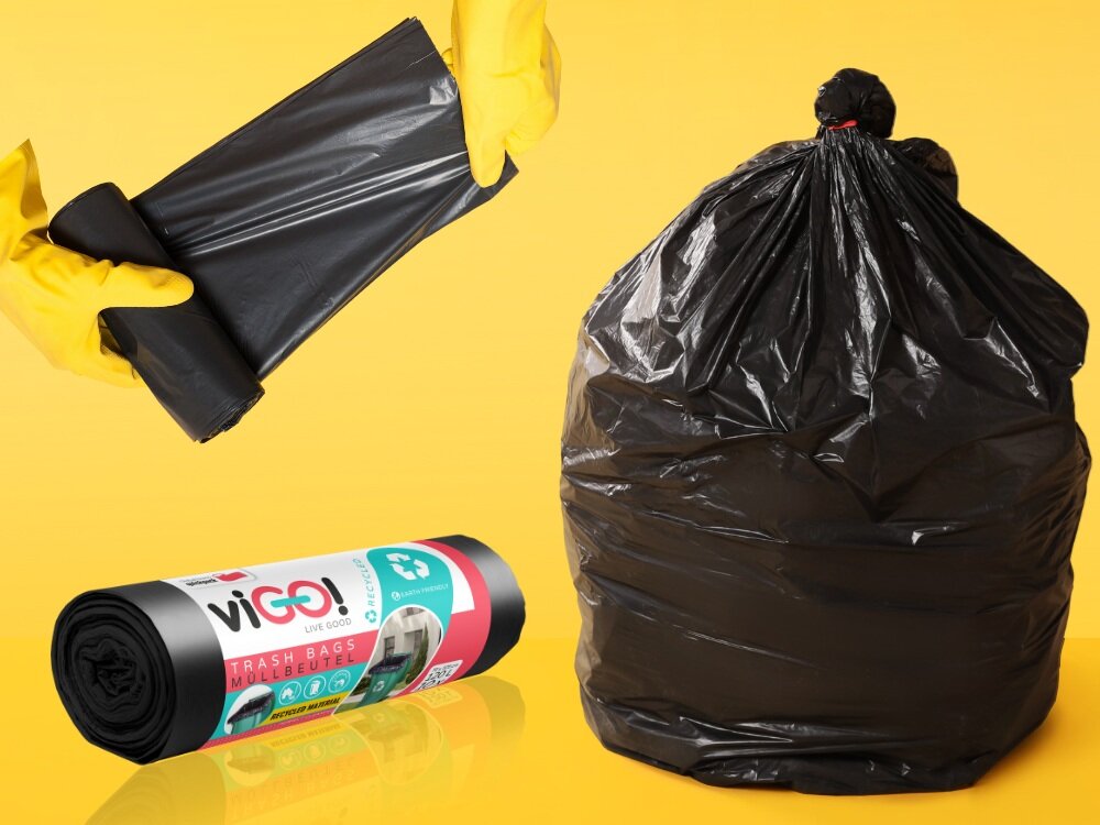 viGO! Worki LD czarne 120L 10szt duży rozmiar, ogranicza częstotliwość wyrzucania śmieci, wygodne użytkowanie