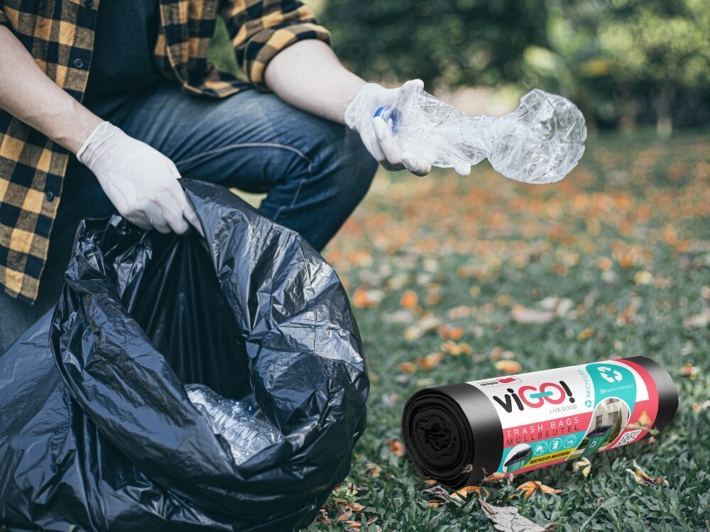 viGO! Worki LD czarne 120L 10szt folia z surowcó z recyklingu, dbanie o środowisko, trwalość  i funkcjonalność
