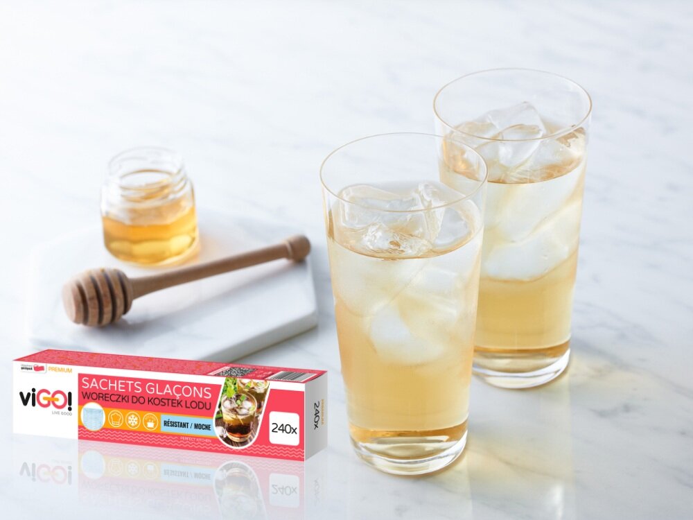 Woreczki VIGO 240 kostek szybkie i bezproblemowe zamrażanie, gruby materiał LDPE, zabezpieczenie zamrażalnika