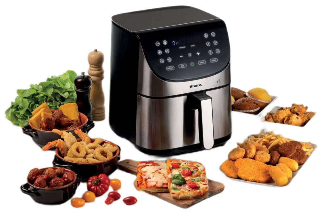 Frytkownica beztłuszczowa ARIETE 4628/00 Air Fryer 7 Stalowy Funkcja Max Crisp frytki chipsy nuggetsu smak tekstura zdrowie