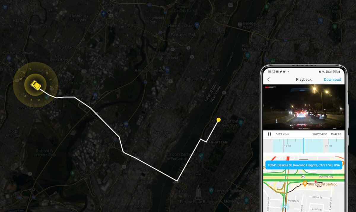 Wideorejestrator HIKVISION C6S GPS lokalizacja GPS system ADAS wyświetlacz