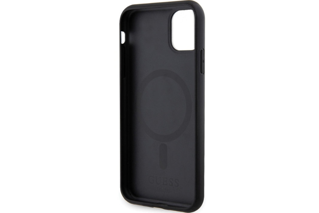 Etui GUESS Saffiano MagSafe Metal Logo do Apple iPhone 13 Pro Max Czarny  luksus wytrzymałość marka elegancja styl wyrafinowanie