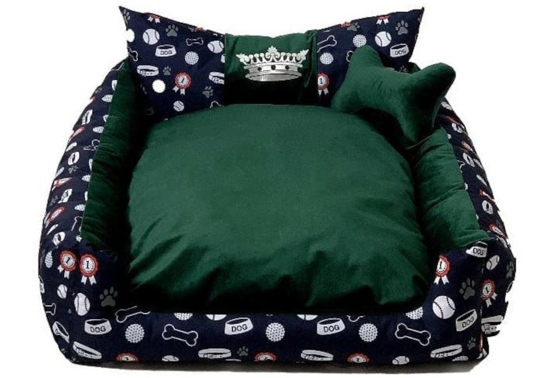 Legowisko dla psa GOGIFT Ralph XXL Zielony 110 x 90 cm wygląd design prezentacja wizualizacja leżący pies patrzący w obiektyw front
