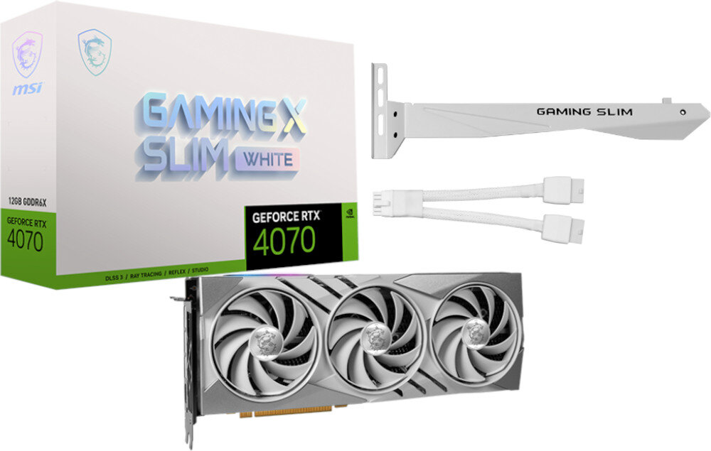 Karta graficzna MSI GeForce RTX 4070 Gaming X Slim White 12GB DLSS 3 opakowanie zestaw