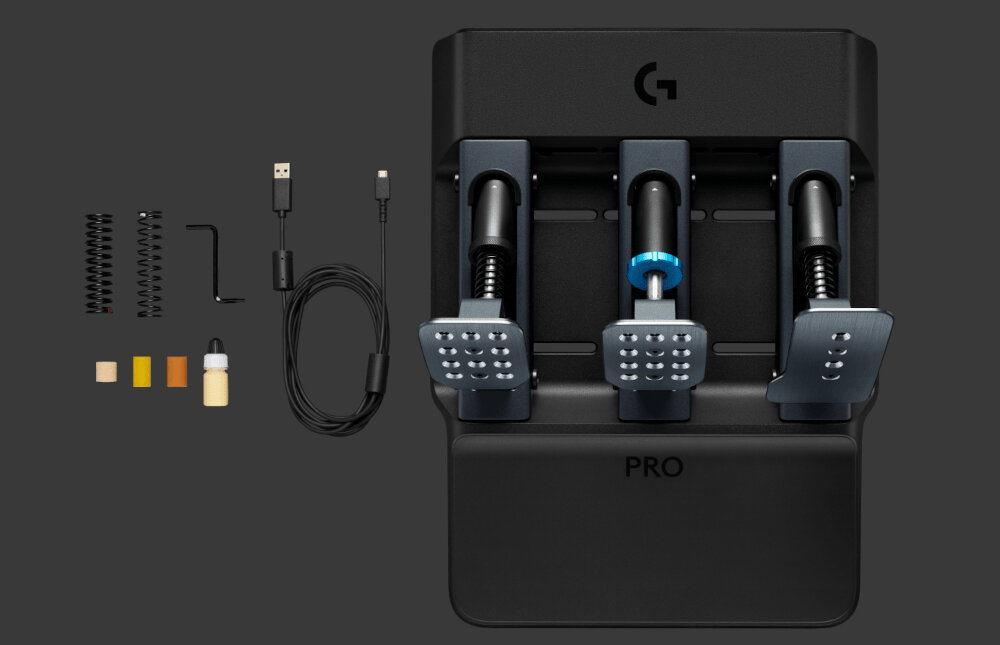 Zestaw LOGITECH G PRO Racing Pedals 941-000187 wyścigi hamulec czujnik tensometryczny spersalizowane pedały konstrukcja opakowanie