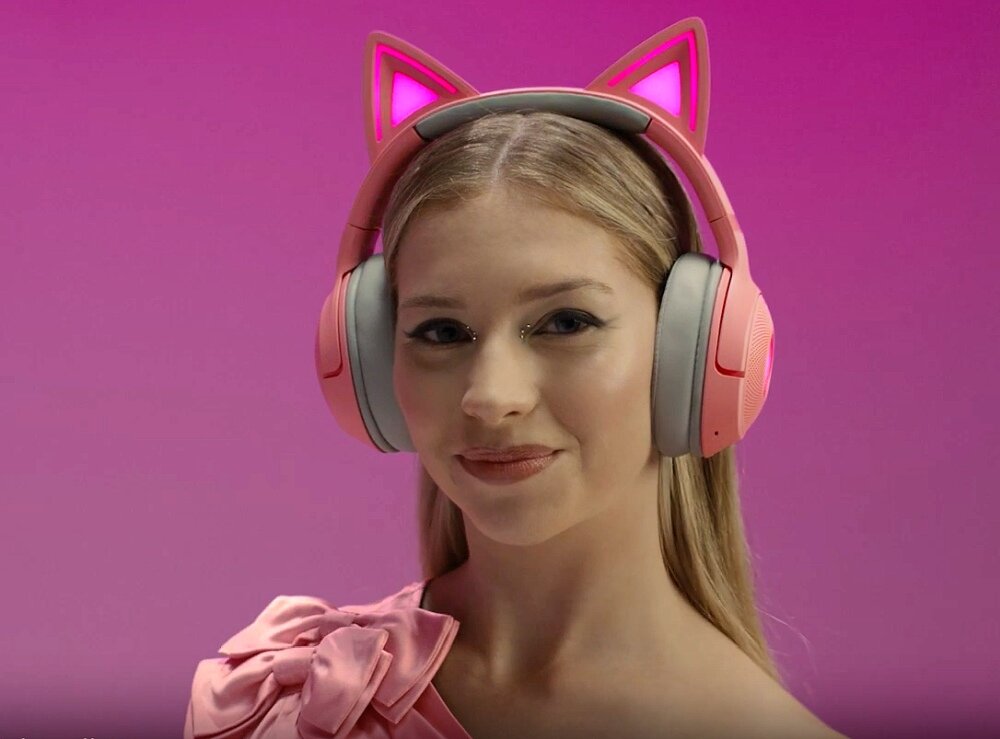 Słuchawki RAZER Kraken Kitty V2 BT Różowy design komfort lekkość dźwięk jakość wrażenia słuchowe ergonomia lekkość sport aktywność podróże czas pracy działanie akumulator
