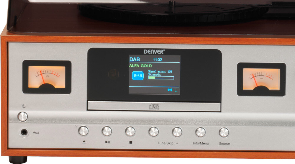 Gramofon DENVER MRD-52 Jasnobrązowy wyświetlacz wskaźniki pilot