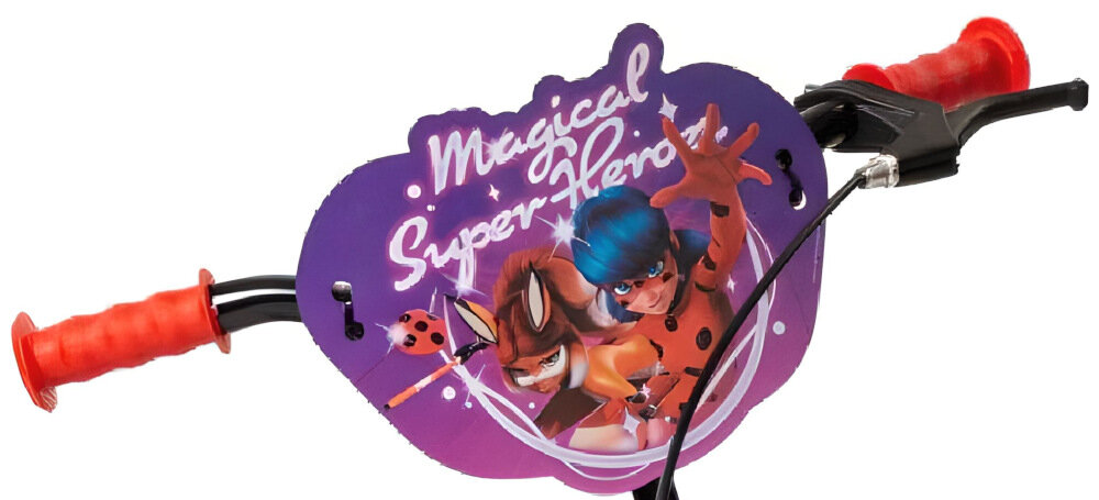 Rower dziecięcy TOIMSA Biedronka 12 cali dla dziewczynki ukryty kierownicy pokryte antyposlizgowym materialem dekoracyjna plakietka na kierownicy z wizerunkiem Biedronki i Czarnego Kota