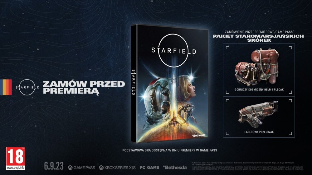 Starfield Gra TWÓRCY LUDZKOŚĆ PLANETY CYWILIZACJA HISTORIA PRZESTRZEŃ KOSMICZNA STERY STATEK BUDUJ GROMADŹ ODKRYWAJ CEL PAL