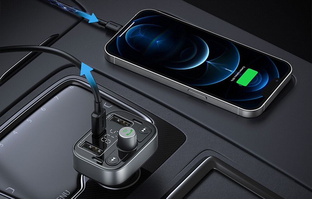 Transmiter FM BASEUS S-09 muzyka zmartwienia dźwięk port kontrola rozmowy bluetooth wbudowany mikrofon przycisk