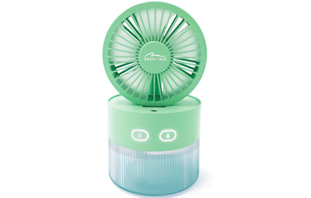 Nawilżacz ultradźwiękowy MEDIA-TECH Breeze Fan MT6515 zasilanie gniazdo USB-C podłączenie do różnych źródeł zasilania uniwersalność w biurze podczas podróży prosta obsługa możliwość szybkiego składania komfort zdrowy mikroklimat w otoczeniu