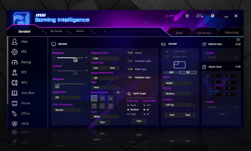 Monitor MSI MAG 274UPF 27 3840x2160px IPS 144Hz 1 ms aplikacja monitorowanie ustawienia sterowanie