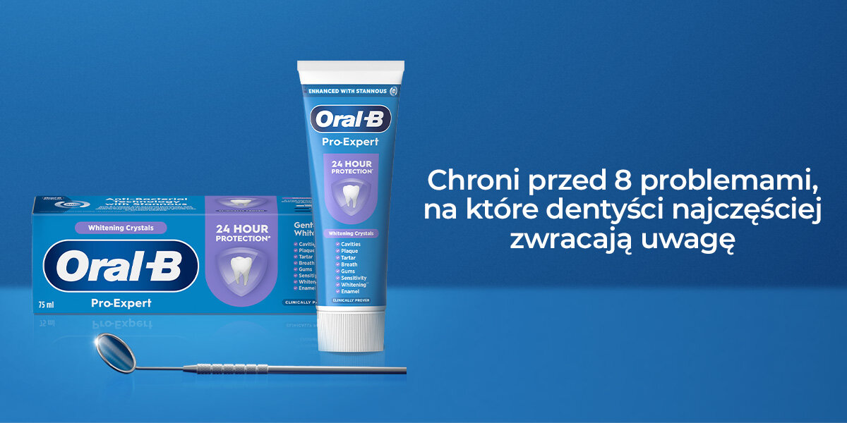 Pasta do zębów ORAL-B Pro-Expert Whitening Crystals (Delikatne wybielanie) 75 ml zdjęcie lifestyle działa na wielu obszarach kryształki wybielające na 8 obszarów