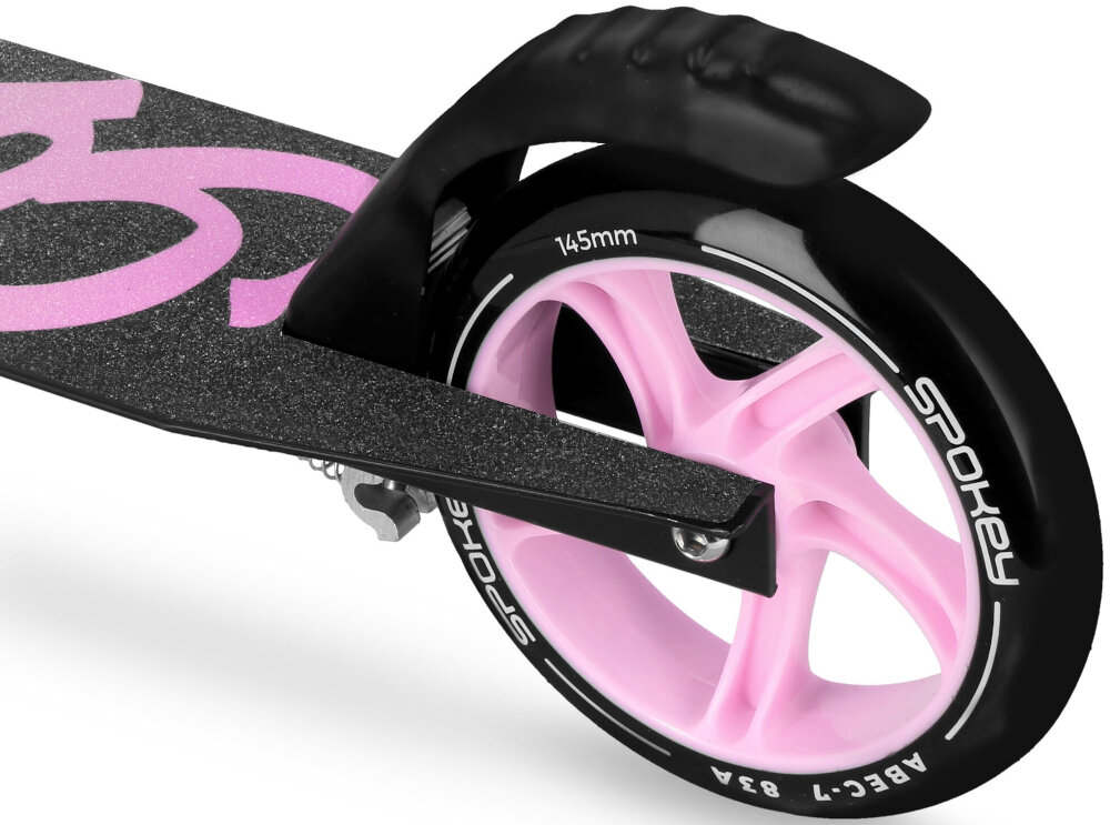 Hulajnoga SPOKEY Vacay Pro Fioletowy dwa kola z materialu PU twardosc 82A w rozmiarze 145 mm nie wymagaja pompowania wysokiej jakosci lozyska ABEC-7 Carbon plynnosc ruchu