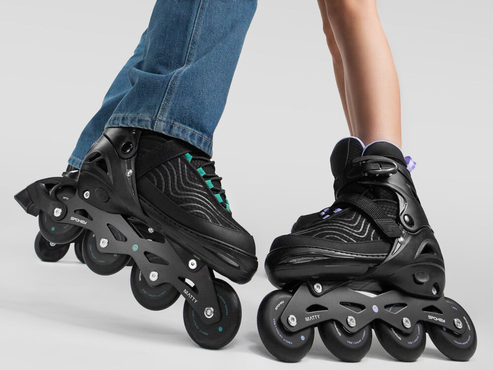 Rolki SPOKEY Matty (rozmiar 39-42) Czarno-zielony but potrójny system zapinania