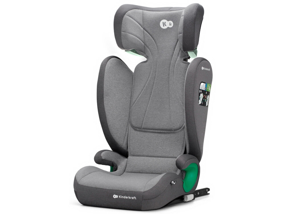 Fotelik samochodowy KINDERKRAFT Junior Fix 2 I-Size 15-36 kg Szary bardzo wygodne miekkie siedzisko szerokie pokrowiec mozna zdjac i wyprac
