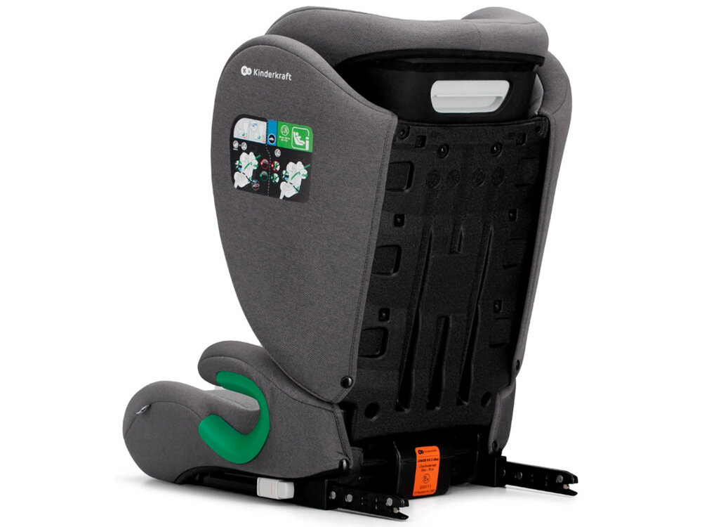 Fotelik samochodowy KINDERKRAFT Junior Fix 2 I-Size 15-36 kg Szary system ISOFIX zielony wskaznik zlacza sa regulowane