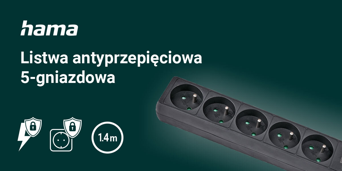 Listwa HAMA 614435 5GN (1.4 m) Listwa zasilająca dla bezpiecznego zaopatrzenia w energię.