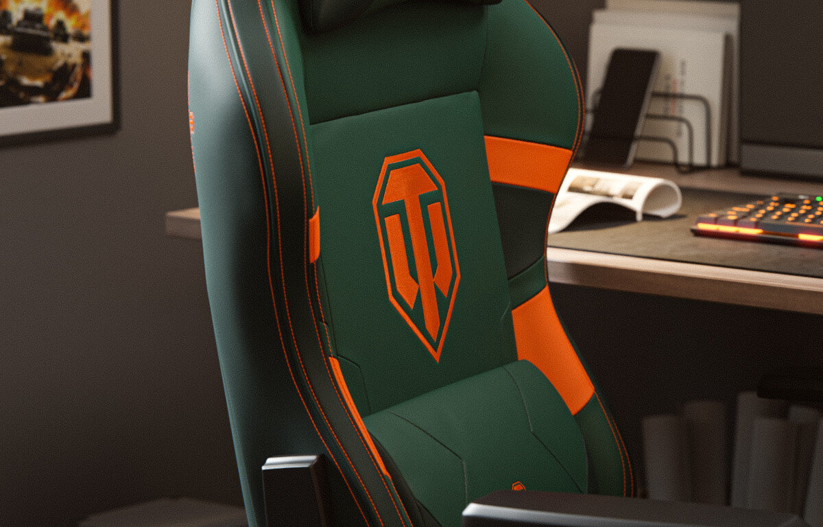 Fotel DIABLO CHAIRS X-One 2.0 (L) World of Tanks styl wygląd logo haft stylistyka