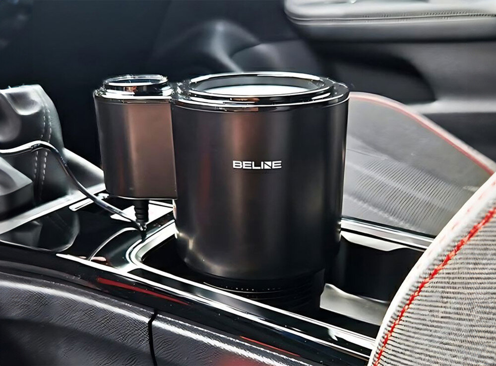 Schładzacz samochodowy BELINE BLNCC01 ABS i aluminium wymiary (13,4 x 9,4 x 17,6 cm) waga (około 425 g) puszek, butelek z wodą oraz butelek dla niemowląt ładowarka samochodowa 12 V podstawa podwyższająca czarny