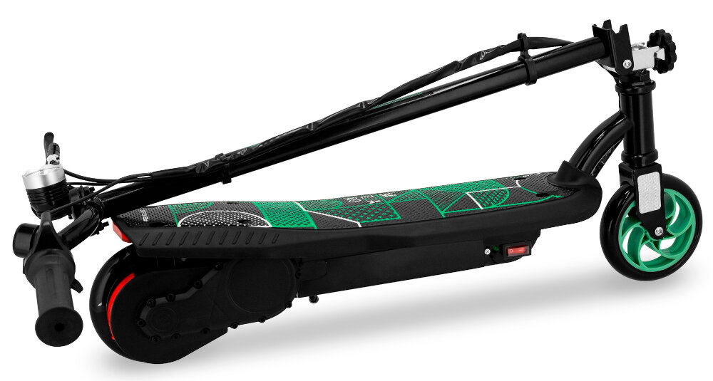 Hulajnoga elektryczna SPOKEY Mizzaro Czarno-zielony system skladania latwy szybki zajmuje minimalna ilosc miejsca latwe przechowywanie wygodny transport