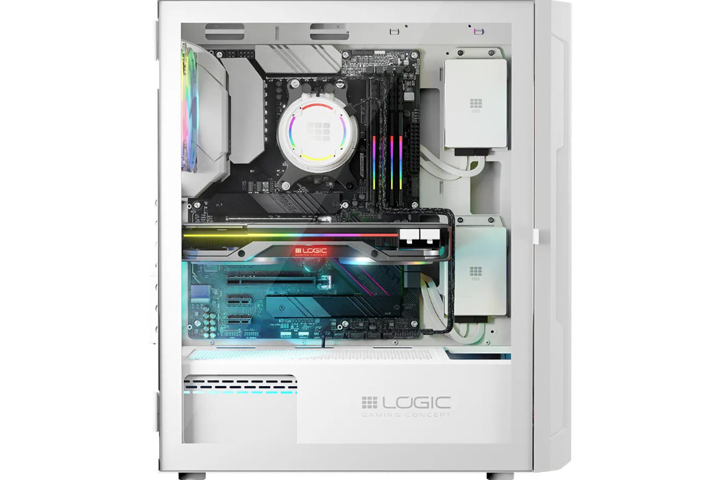 Obudowa LOGIC Portos Midi ARGB Filtry montaż aranżowania kabli panel
