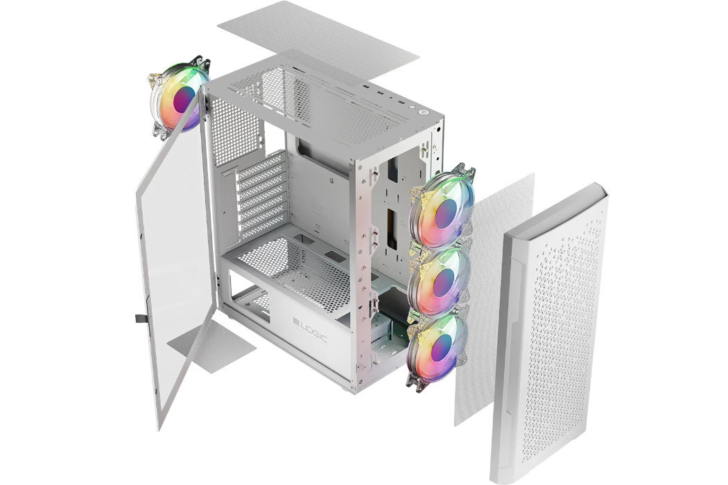 Obudowa LOGIC Portos Midi ARGB Filtry montaż aranżowania kabli panel