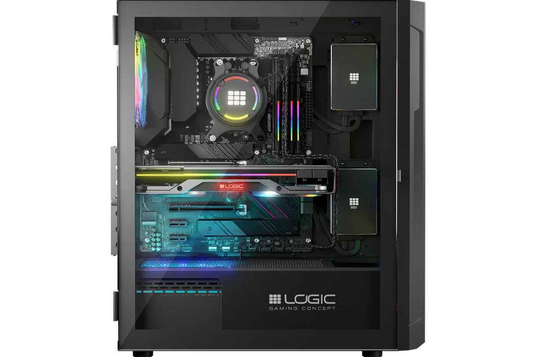 Obudowa LOGIC Portos Midi ARGB Filtry montaż aranżowania kabli panel