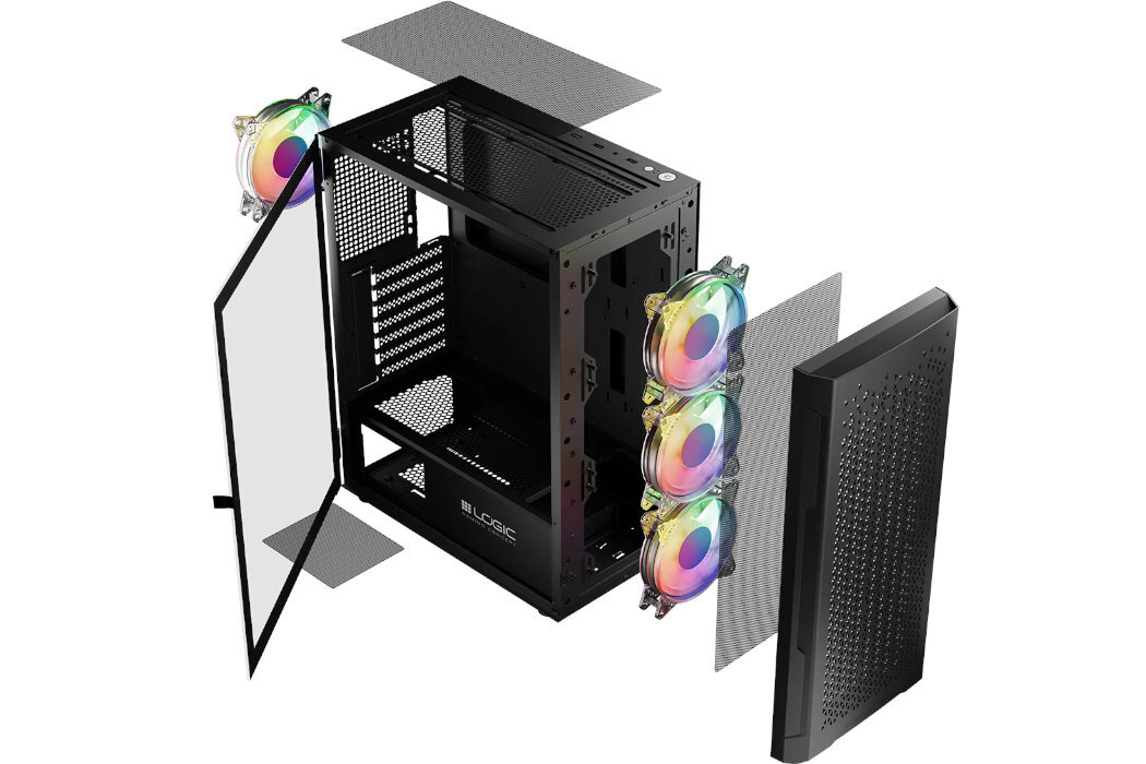 Obudowa LOGIC Portos Midi ARGB Filtry montaż aranżowania kabli panel