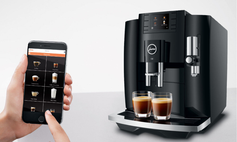 Ekspres JURA E8 Piano Black (EB) JURA Operating Experience (J.O.E.®) smartfon obsługa informacja dostep kawy komunikaty
