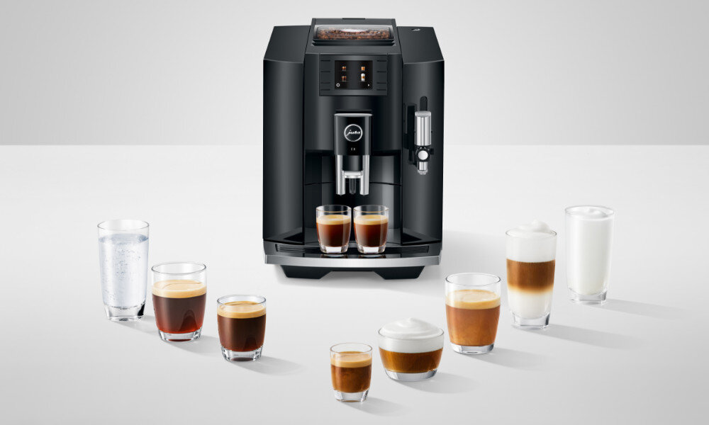 Ekspres JURA E8 Piano Black (EB) Funkcja ExtraShot kawa mleczna porcja
