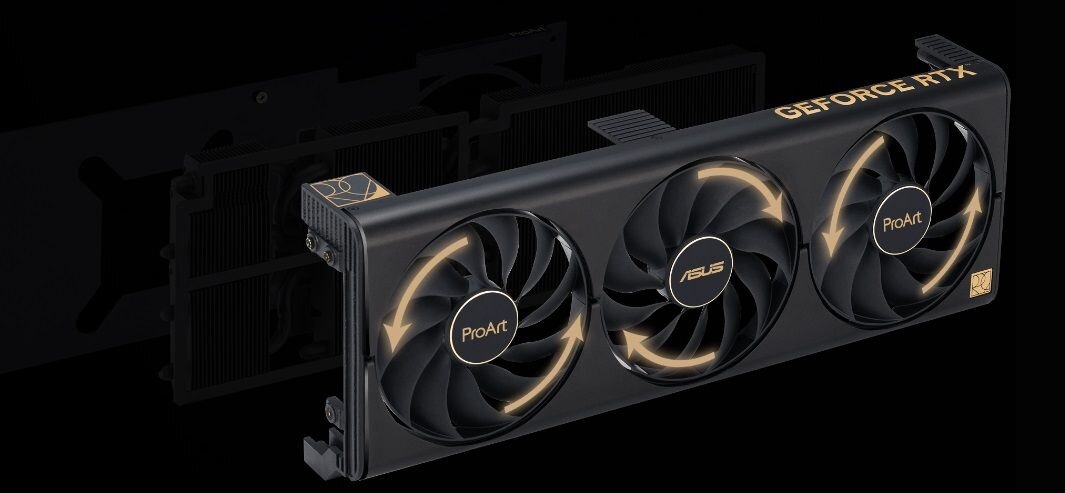 Karta graficzna ASUS ProArt GeForce RTX 4070 OC Edition 12GB DLSS 3 - odwrotny ruch obrotowy technologia 0dB