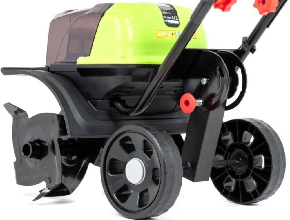 Glebogryzarka akumulatorowa 4GARDEN AG3622 dwa kolka transportowe latwe prowadzenie narzedzia