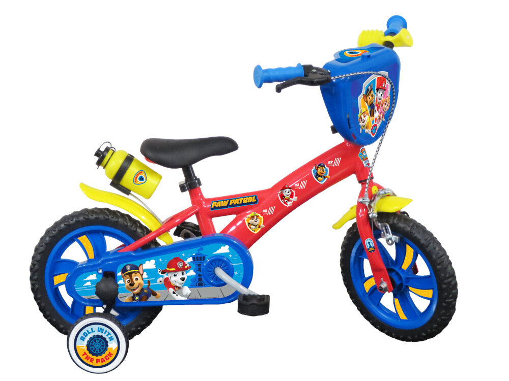 Rower dziecięcy NICKELODEON Psi Patrol 12 cali w czerwonej kolorystyce postacie z Psiego Patrolu dla dzieci w wieku od 4 do 6 lat