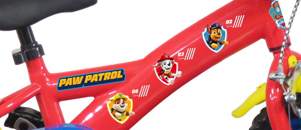 Rower dziecięcy NICKELODEON Psi Patrol 12 cali rama stalowa 7,5-calowa odporność na uszkodzenia mechaniczne i działanie czynników zewnętrznych dostosowana do najmłodszych geometria roweru