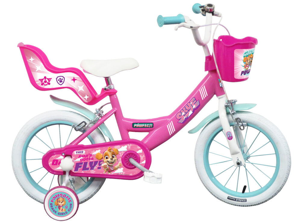 Rower dziecięcy NICKELODEON Psi Patrol Skye 14 Skye 14 cali dla dziewczynki w rozowej kolorystyce postacie z Psiego Patrolu dla dzieci w wieku od 4 do 5 lat