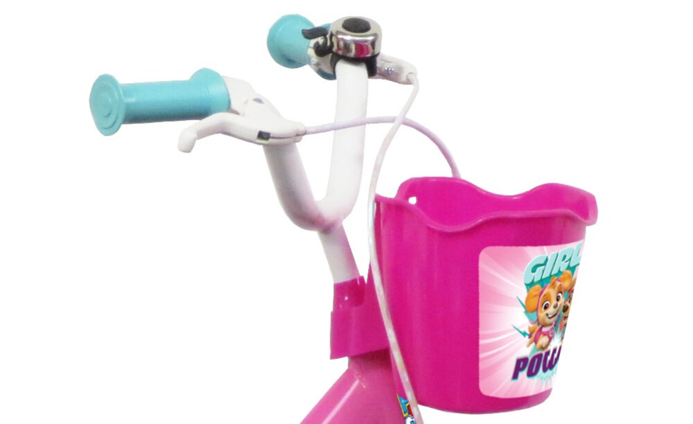 Rower dziecięcy NICKELODEON Psi Patrol Skye 14 cali dla dziewczynki ukryty kierownicy antypoślizgowy materiał dobrze wyprofilowane koszyk na drobiazgi z ulubionymi postaciami z Psiego Patrolu dzwonek