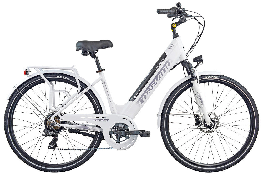 Rower elektryczny TORPADO Venere D18 28 cali damski Biały srodek codziennego transportu do weekendowych przejazdzek elektryczny uklad napedowy wspomaga rowerzyste