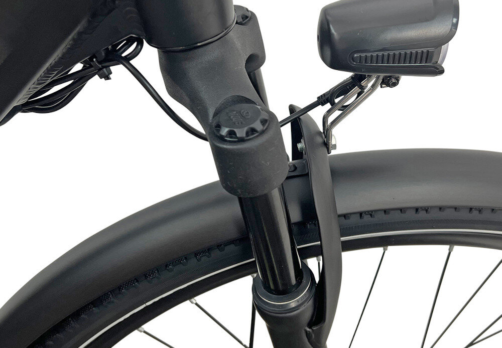 Rower elektryczny TORPADO Venere D18 28 cali damski Czarny rower typu hardtail przedni amortyzator MODE typ MD-N7351 28 ulatwia najezdzaniw na przeszkody niweluje wstrzasy na kierownicy komfortowa jazda na nierownych nawierzchniach