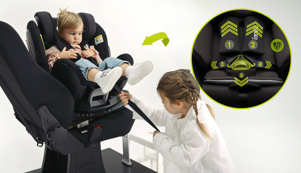Fotelik samochodowy LIONELO Antoon Plus (0-18 kg) Czarny System ISOFIX stabilizacja nogi nakładki antypoślizgowe