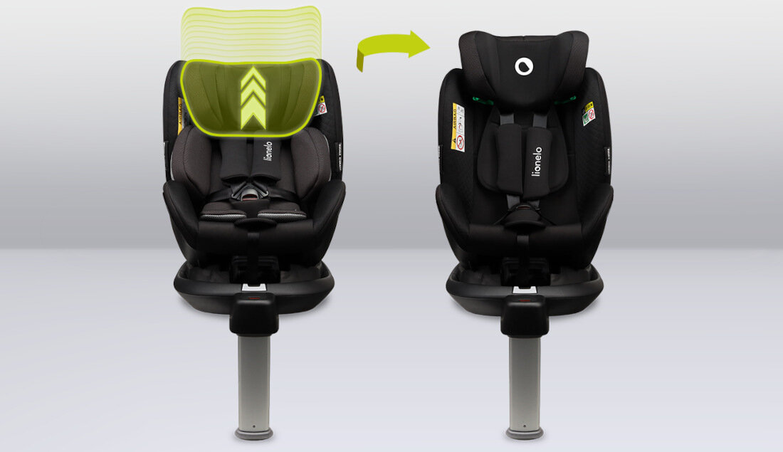 Fotelik samochodowy LIONELO Antoon Plus (0-18 kg) Czarny Wygoda 10-stopniowa regulacja zagłówka