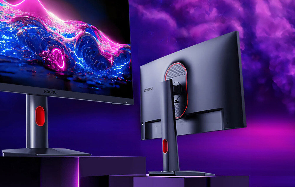 Monitor KOORUI GP01 23.8 2560x1440px IPS 165Hz 1 ms wygląd styl mocowanie VESA regulacja ergonomia nachylenie wysokość obrót