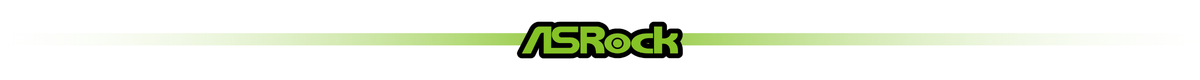 Logo ASRock na tle z zielonym gradientem.