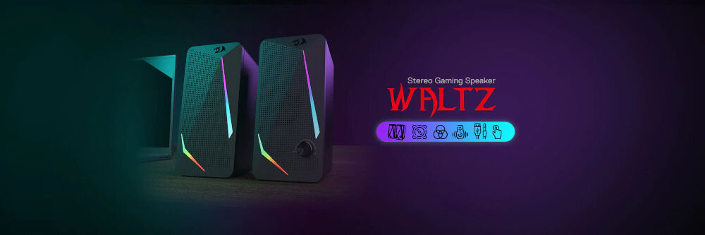 Głośniki REDRAGON Waltz GS510 2.0 - Dźwięk, który robi wrażenie, głośniki po skosie