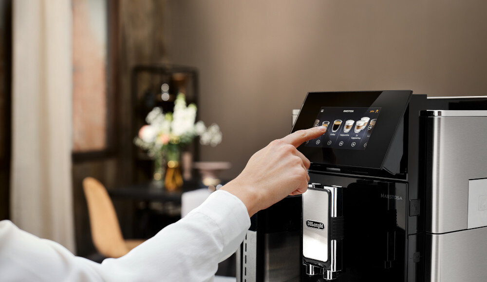 Ekspres DELONGHI Maestos EPAM960.75.GLM Elektroniczna regulacja mielenia Perfekcyjny smak i aromat kawy Unikalna elektroniczna regulacja mielenia Stalowe, płaskie żarna młynków